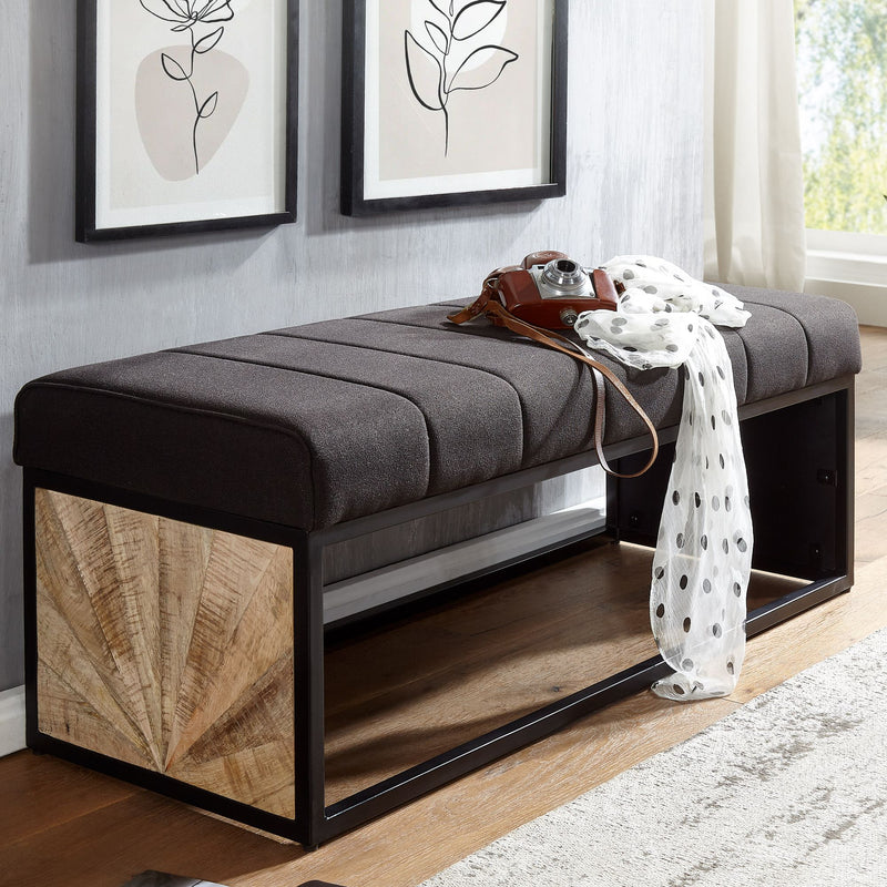 Sitzbank Polsterbank 105x40x40cm Stoff Schwarz Metallgestell Flur