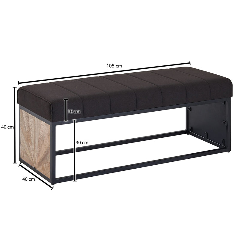 Sitzbank Polsterbank 105x40x40cm Stoff Schwarz Metallgestell Flur