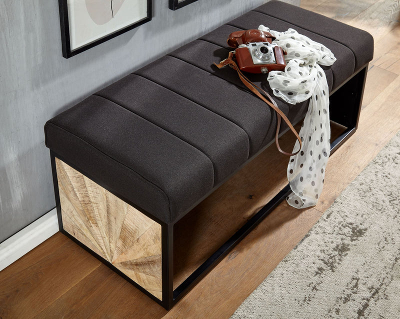 Sitzbank Polsterbank 105x40x40cm Stoff Schwarz Metallgestell Flur
