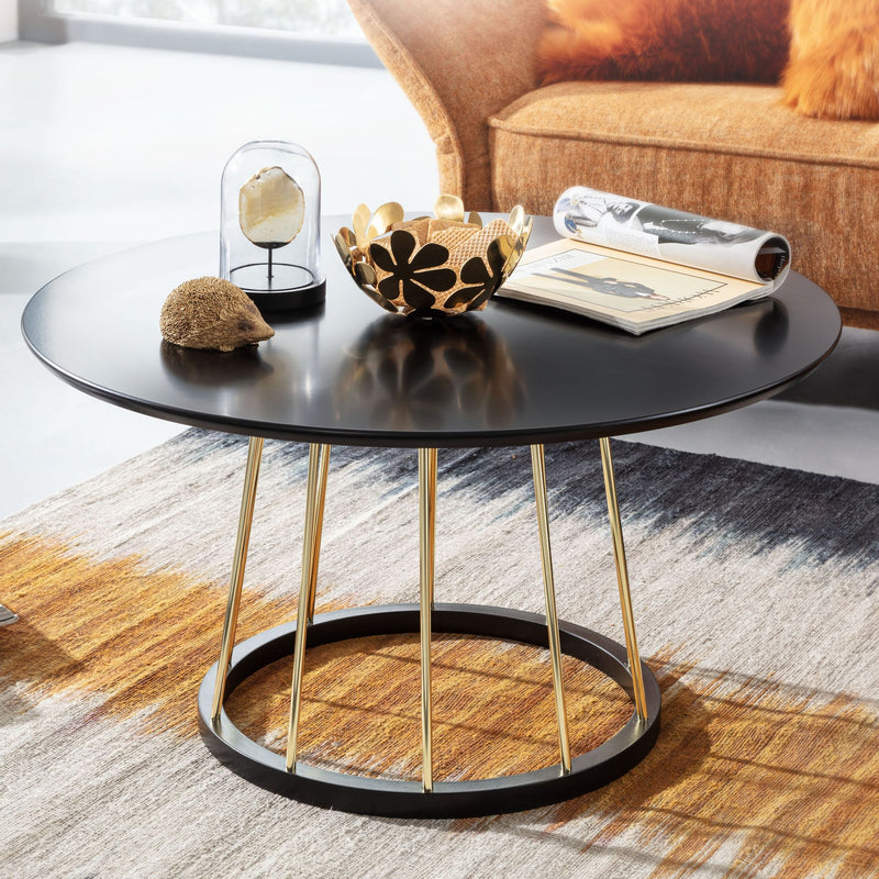 Couchtisch Rund 80x80x42cm Schwarz Gold Metall Modern Wohnzimmer
