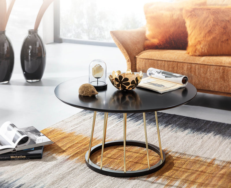 Couchtisch Rund 80x80x42cm Schwarz Gold Metall Modern Wohnzimmer