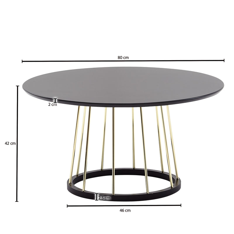 Couchtisch Rund 80x80x42cm Schwarz Gold Metall Modern Wohnzimmer