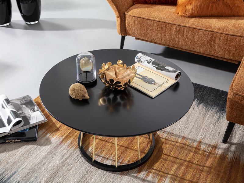 Couchtisch Rund 80x80x42cm Schwarz Gold Metall Modern Wohnzimmer