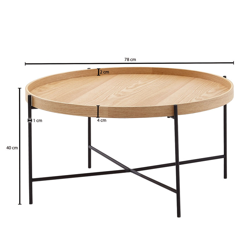 Couchtisch 78x78x40cm Eiche Holz Metall Modern Rund Wohnzimmer