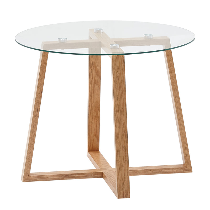 Couchtisch Eiche Massivholz Glas Rund 58x58x47cm Modern Wohnzimmer