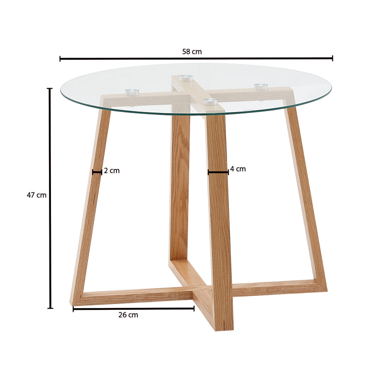 Couchtisch Eiche Massivholz Glas Rund 58x58x47cm Modern Wohnzimmer