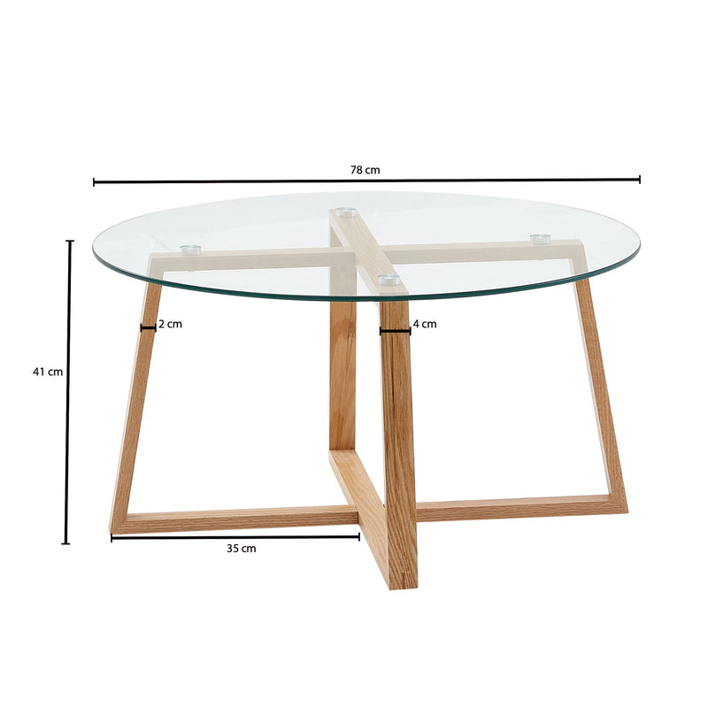 Couchtisch Eiche Massivholz Glas Rund 78x78x41cm Modern Wohnzimmer