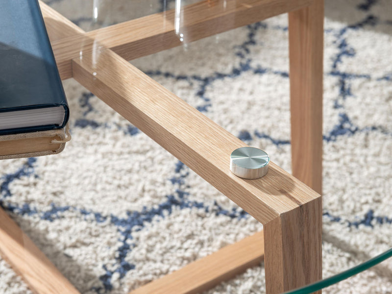 Couchtisch Eiche Massivholz Glas Rund 78x78x41cm Modern Wohnzimmer