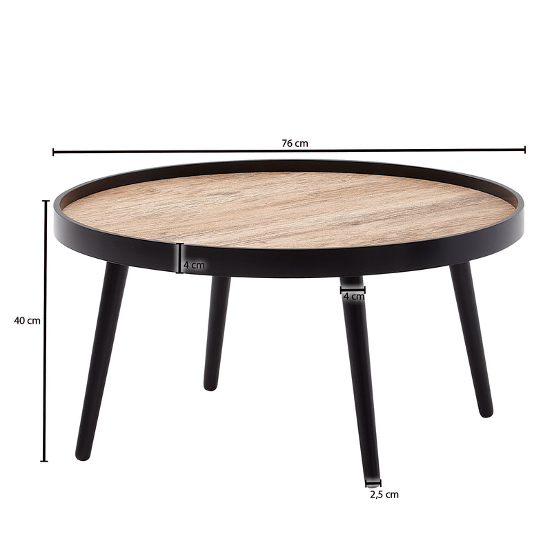 Couchtisch Rund 76x76x40cm Schwarz Braun Modern Wohnzimmer Tisch