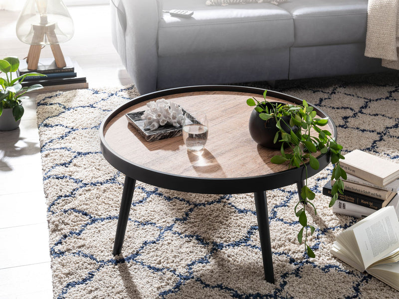Couchtisch Rund 76x76x40cm Schwarz Braun Modern Wohnzimmer Tisch