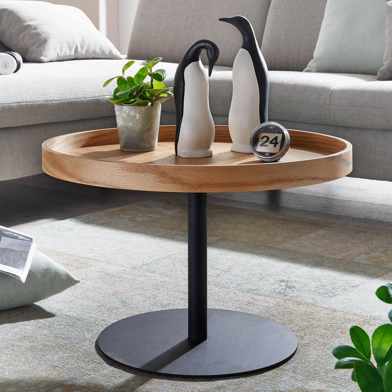 Couchtisch 61x61x40cm Eiche Holz Metall Modern Rund Wohnzimmer