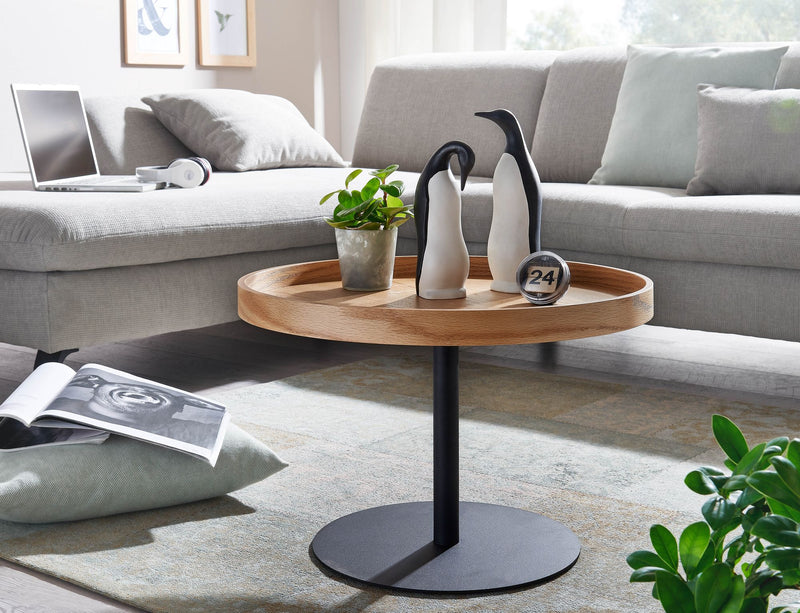 Couchtisch 61x61x40cm Eiche Holz Metall Modern Rund Wohnzimmer