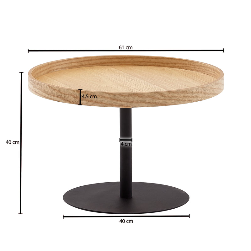 Couchtisch 61x61x40cm Eiche Holz Metall Modern Rund Wohnzimmer