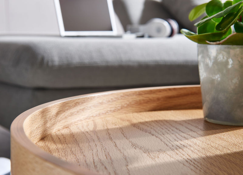 Couchtisch 61x61x40cm Eiche Holz Metall Modern Rund Wohnzimmer