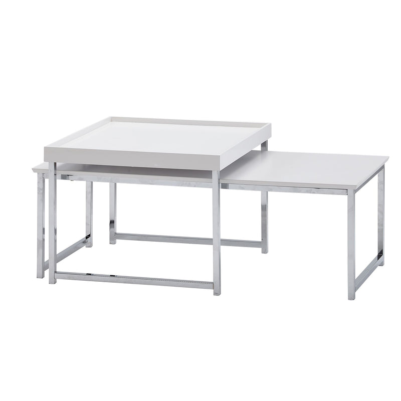 Couchtisch 2er Set Holz Metall Weiß Modern Satztische Eckig
