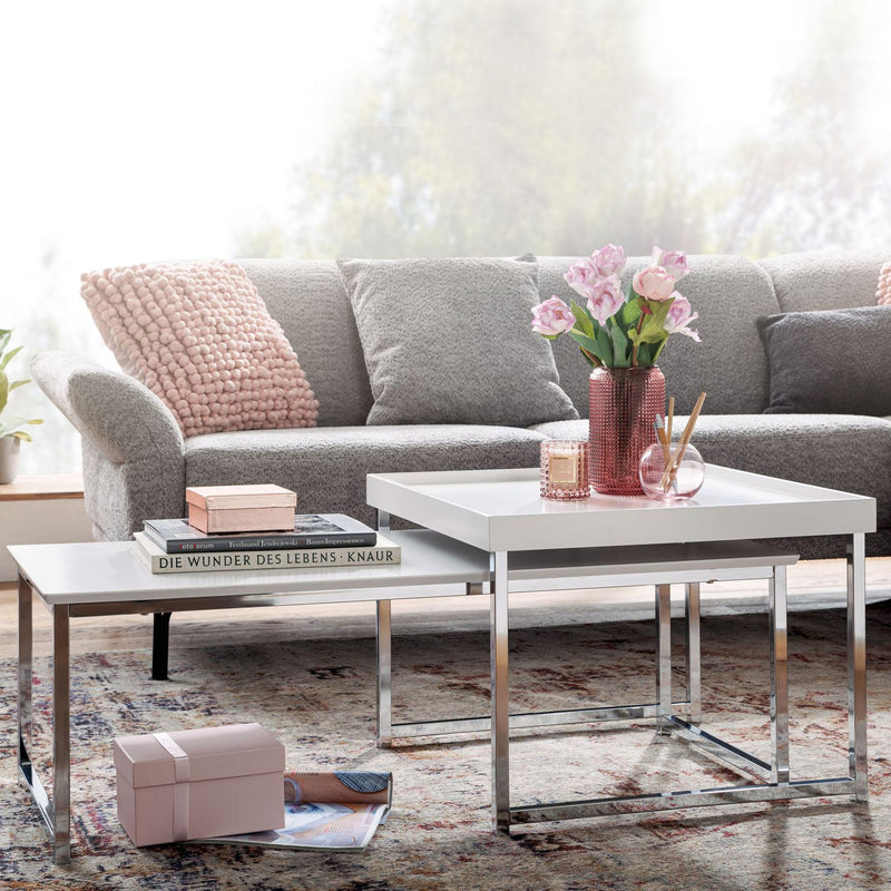 Couchtisch 2er Set Holz Metall Weiß Modern Satztische Eckig