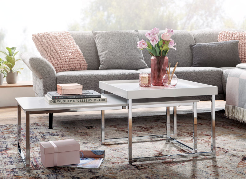 Couchtisch 2er Set Holz Metall Weiß Modern Satztische Eckig