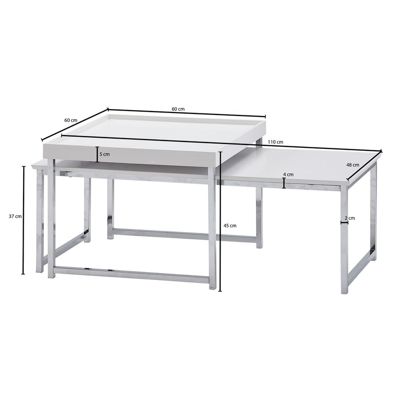 Couchtisch 2er Set Holz Metall Weiß Modern Satztische Eckig