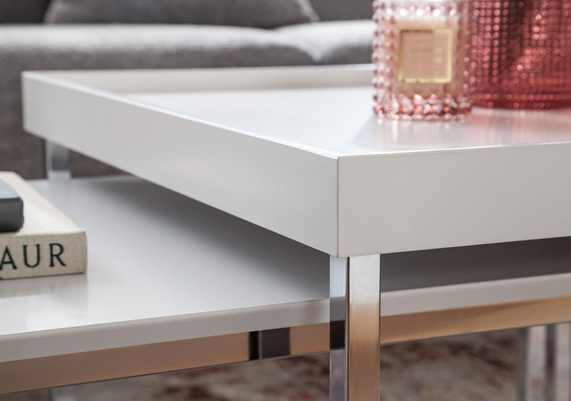 Couchtisch 2er Set Holz Metall Weiß Modern Satztische Eckig