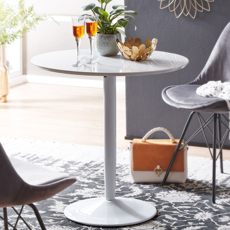 Esstisch Rund 75x75x74cm Weiß Hochglanz 2 Personen Modern