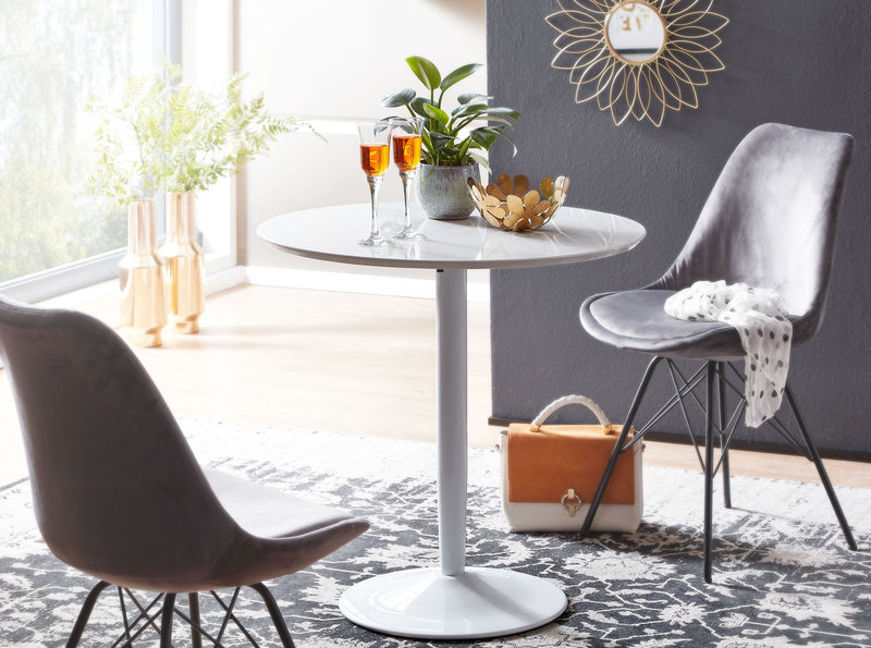 Esstisch Rund 75x75x74cm Weiß Hochglanz 2 Personen Modern
