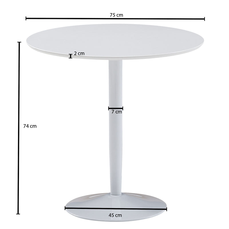 Esstisch Rund 75x75x74cm Weiß Hochglanz 2 Personen Modern