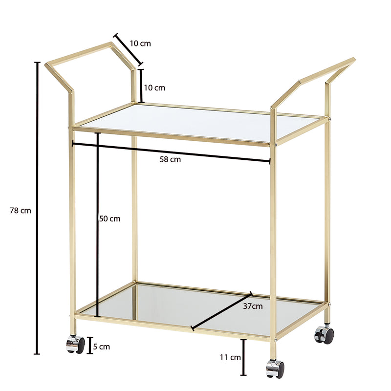 Servierwagen Gold Glas Metall 73x78x37cm Beistelltisch auf Rollen