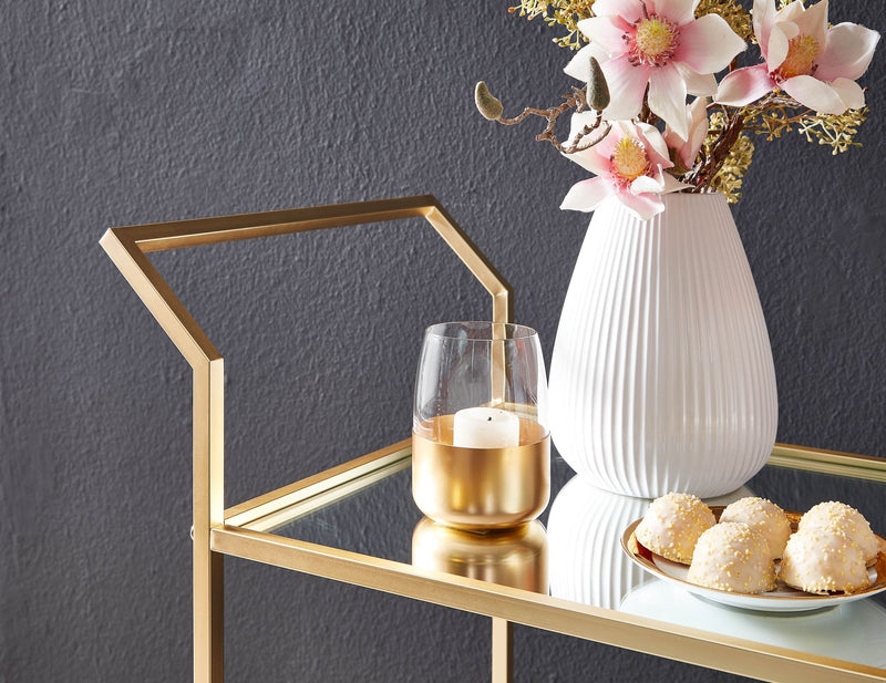 Servierwagen Gold Glas Metall 73x78x37cm Beistelltisch auf Rollen