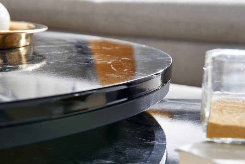 Couchtisch Set 2-teilig Rund Schwarz Marmoroptik Metall Modern