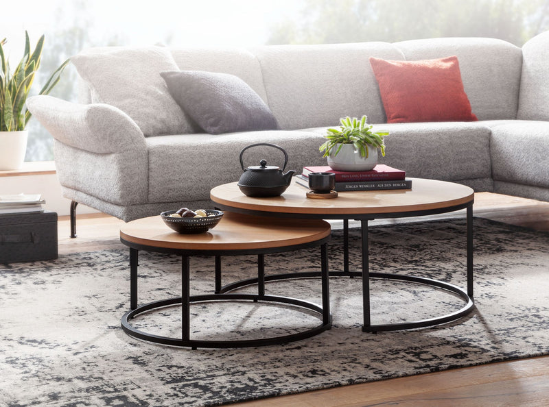 Couchtisch 2er Set Rund Eiche Metall Modern Beistelltisch Satztische