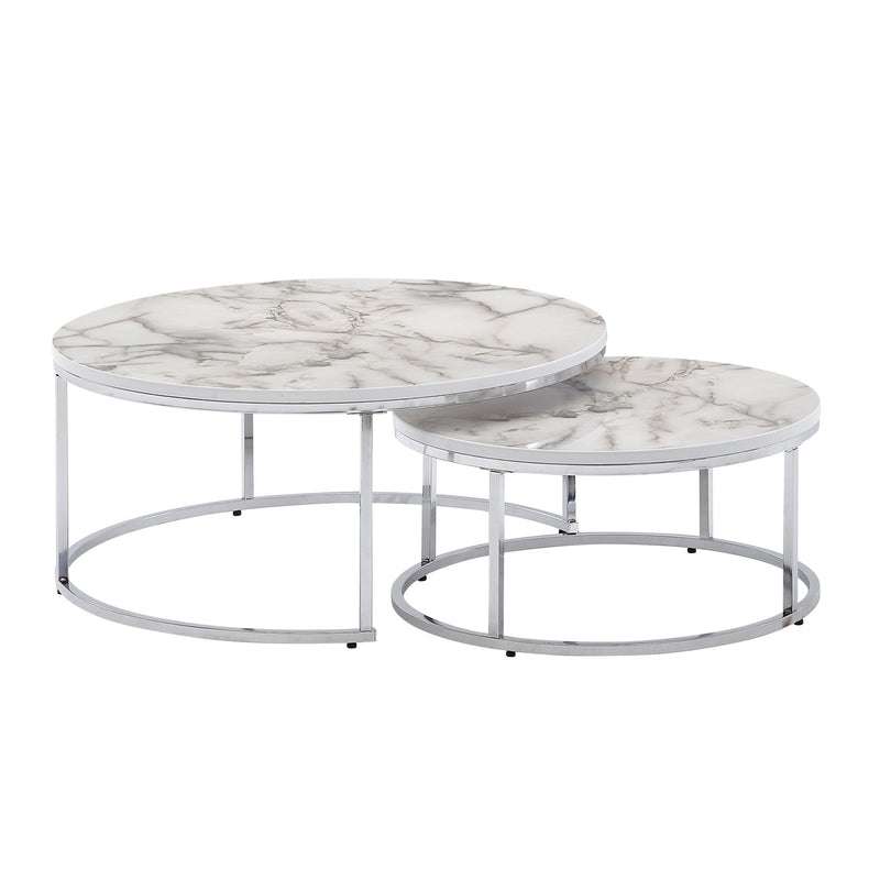 Couchtisch Set 2er Marmoroptik Weiß Silber Rund Metall Modern