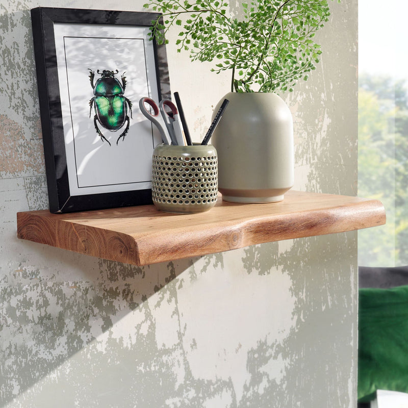 Wandregal Baumkante Akazie Massivholz 40cm Landhausstil Natur