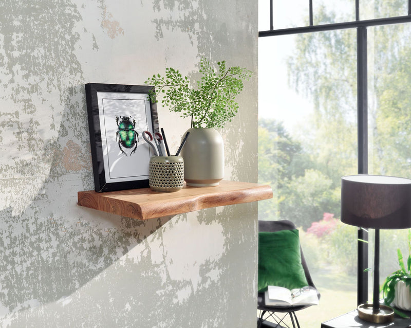 Wandregal Baumkante Akazie Massivholz 40cm Landhausstil Natur