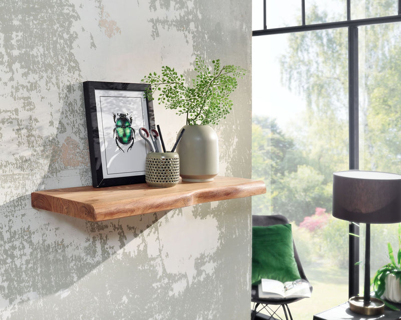 Wandregal Baumkante Akazie Massivholz 60cm Landhausstil Natur