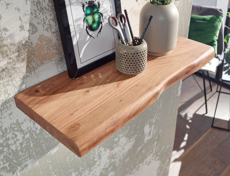 Wandregal Baumkante Akazie Massivholz 60cm Landhausstil Natur