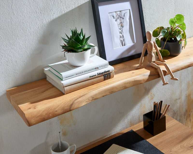 Wandregal Baumkante Akazie Massivholz 100cm Landhausstil Natur