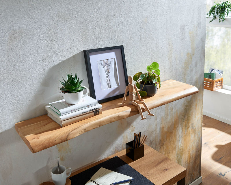Wandregal Baumkante Akazie Massivholz 120cm Landhausstil Natur