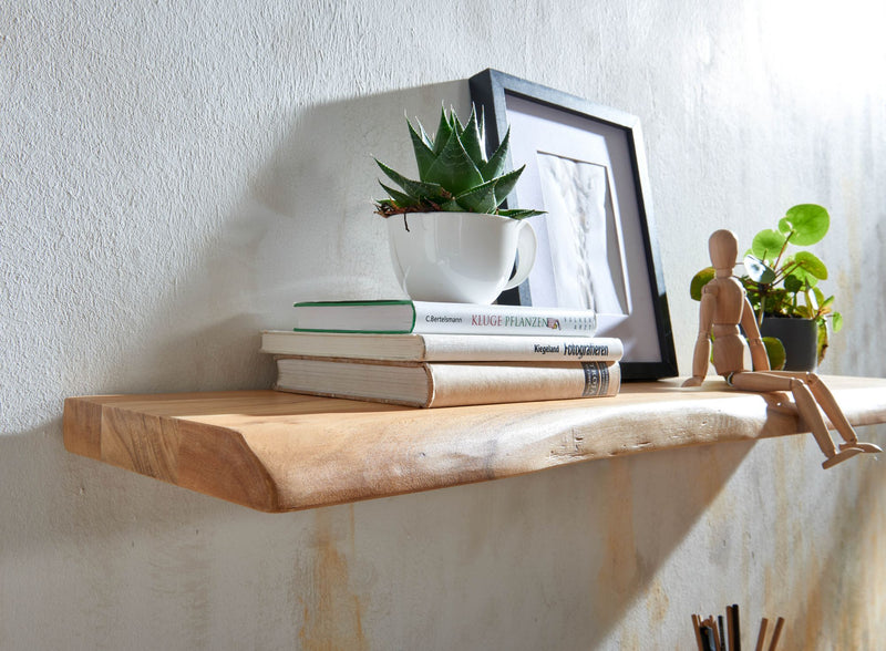 Wandregal Baumkante Akazie Massivholz 120cm Landhausstil Natur