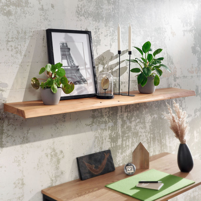 Wandregal Baumkante Akazie Massivholz 140cm Landhausstil Natur