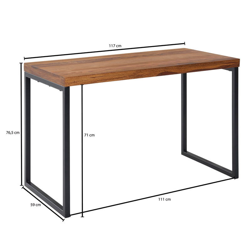 Schreibtisch Sheesham Massivholz Metall 117x59x76,5cm Dunkel Design
