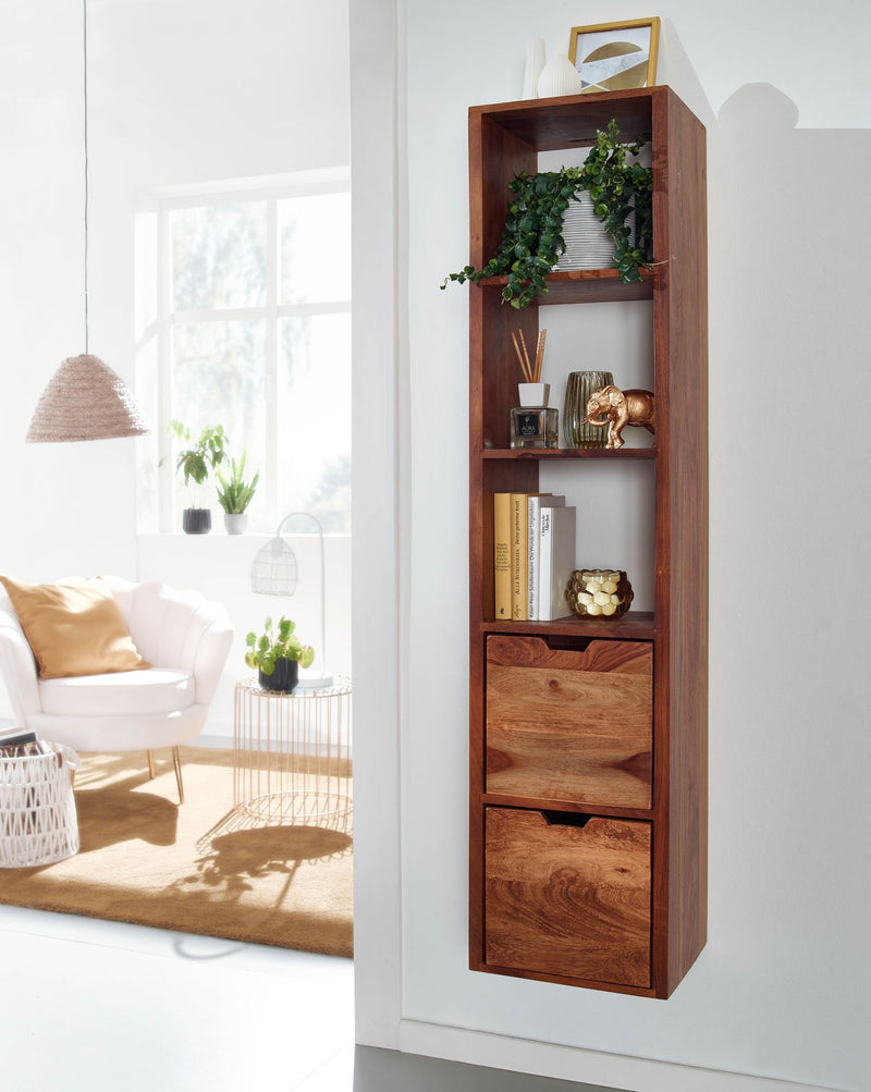 Wandregal mit Schubladen 35x150x30cm Sheesham Massivholz Modern