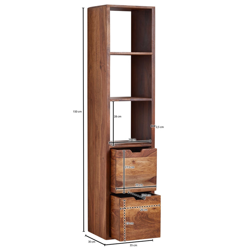 Wandregal mit Schubladen 35x150x30cm Sheesham Massivholz Modern