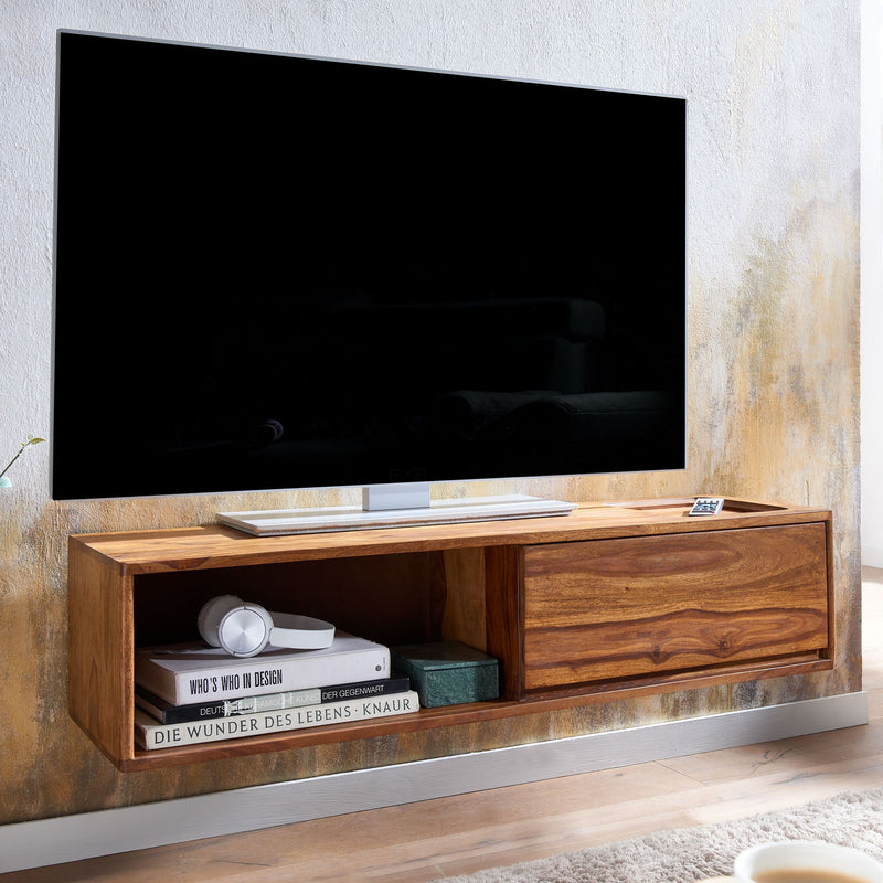 Lowboard Sheesham Massivholz 108x25x34cm Hängend TV-Schrank Braun