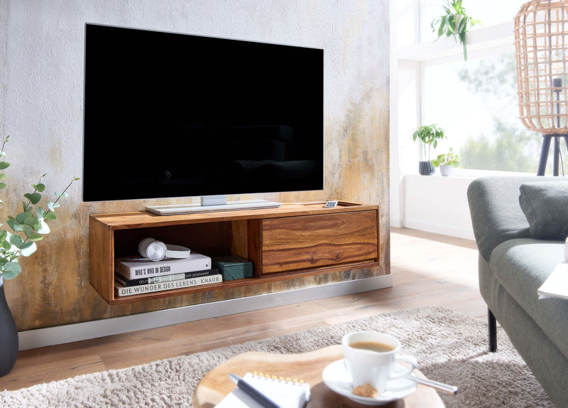 Lowboard Sheesham Massivholz 108x25x34cm Hängend TV-Schrank Braun