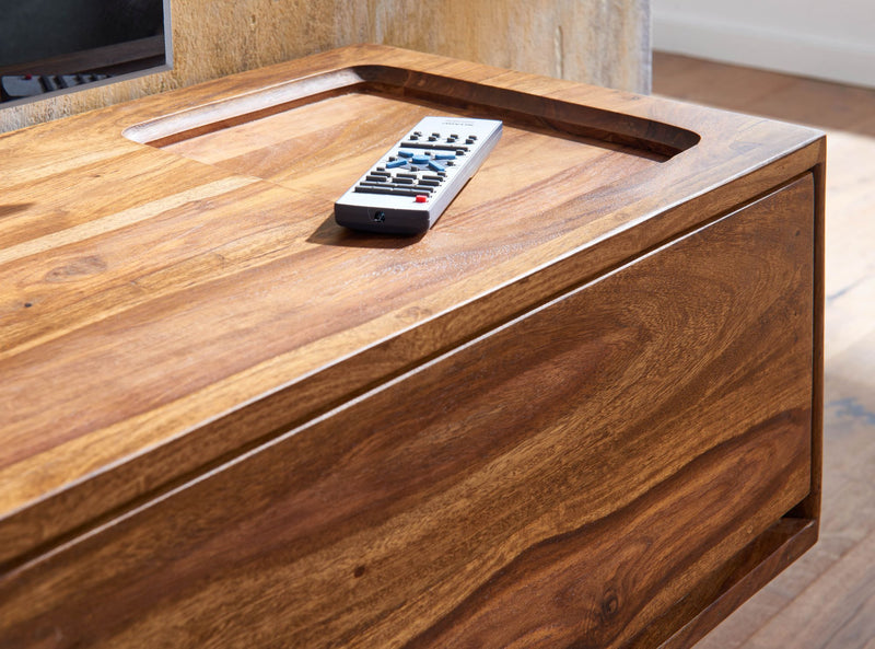 Lowboard Sheesham Massivholz 108x25x34cm Hängend TV-Schrank Braun