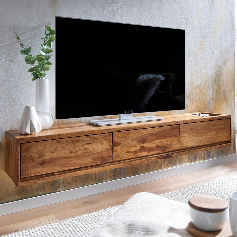 Lowboard Sheesham Massivholz 160x25x35cm Hängend TV-Schrank Braun
