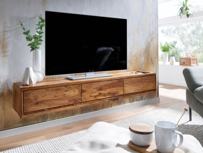 Lowboard Sheesham Massivholz 160x25x35cm Hängend TV-Schrank Braun
