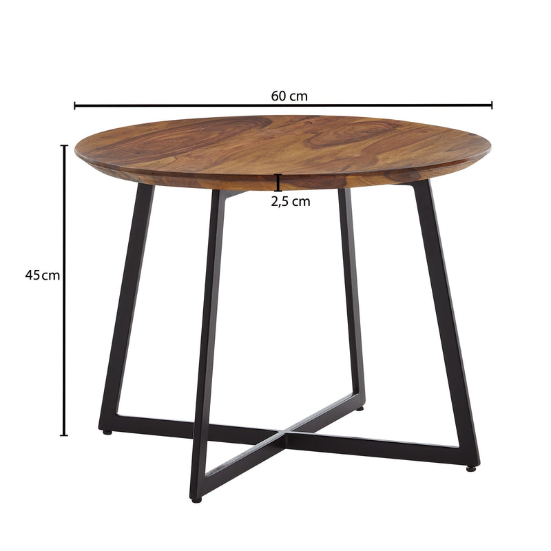 Couchtisch Rund 60x60x45cm Sheesham Massivholz Metall Modern