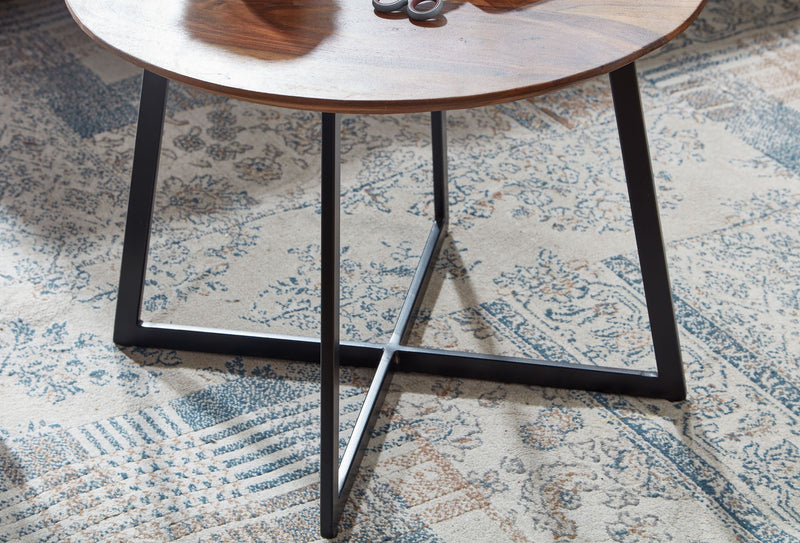 Couchtisch Rund 60x60x45cm Sheesham Massivholz Metall Modern