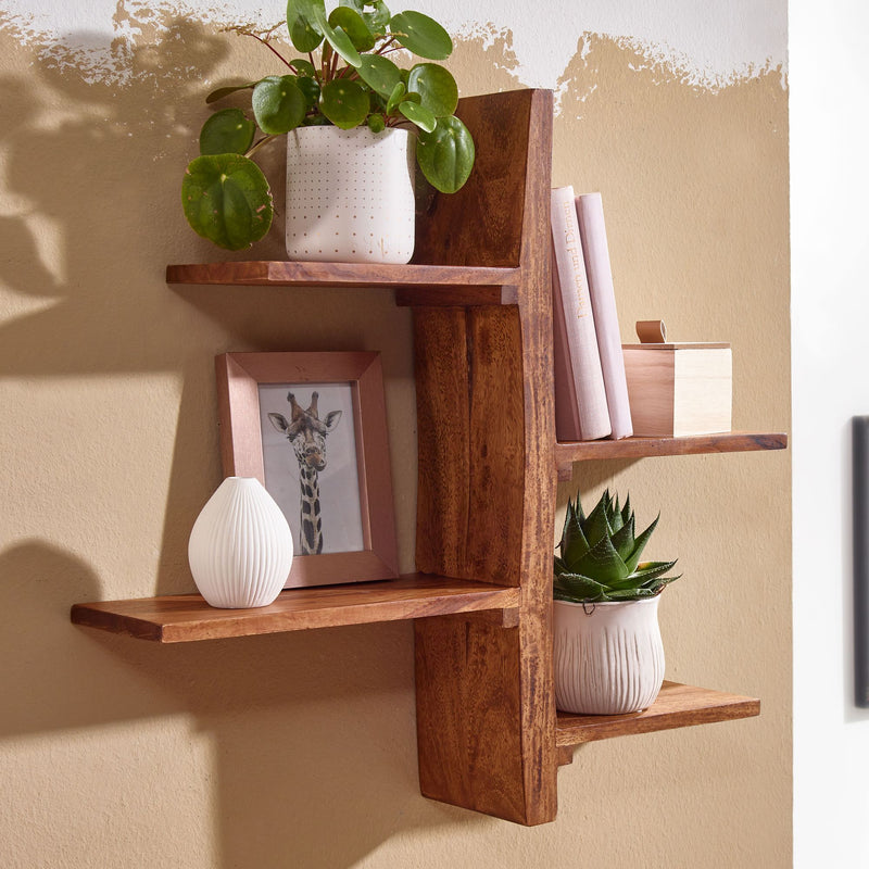 Wandregal Baum-Form Sheesham Massivholz 58x60x15cm Modern